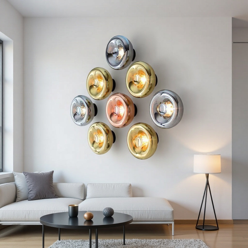 Modern tempered glass LED wall lamp on an interior wall