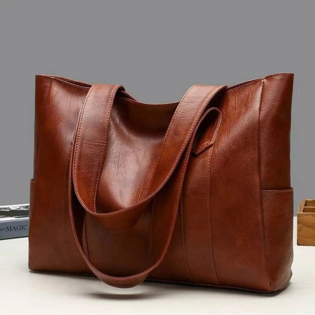 Leather shoulder tote bag