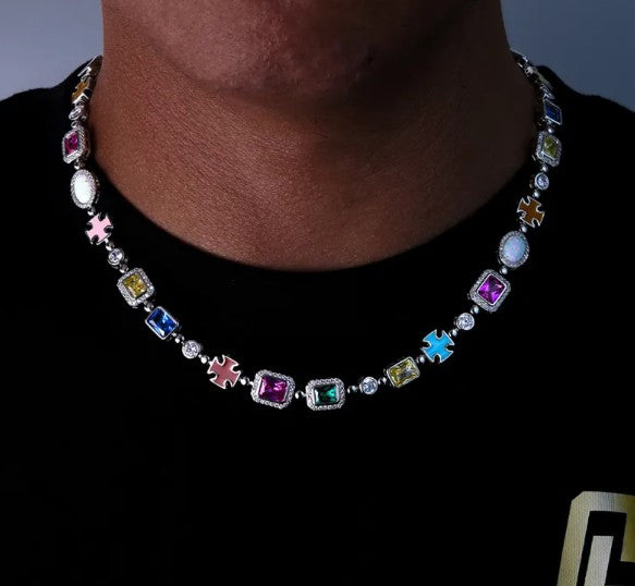 Gold Plated Gemstone Pendant Necklace Hip Hop Chain Jewellery