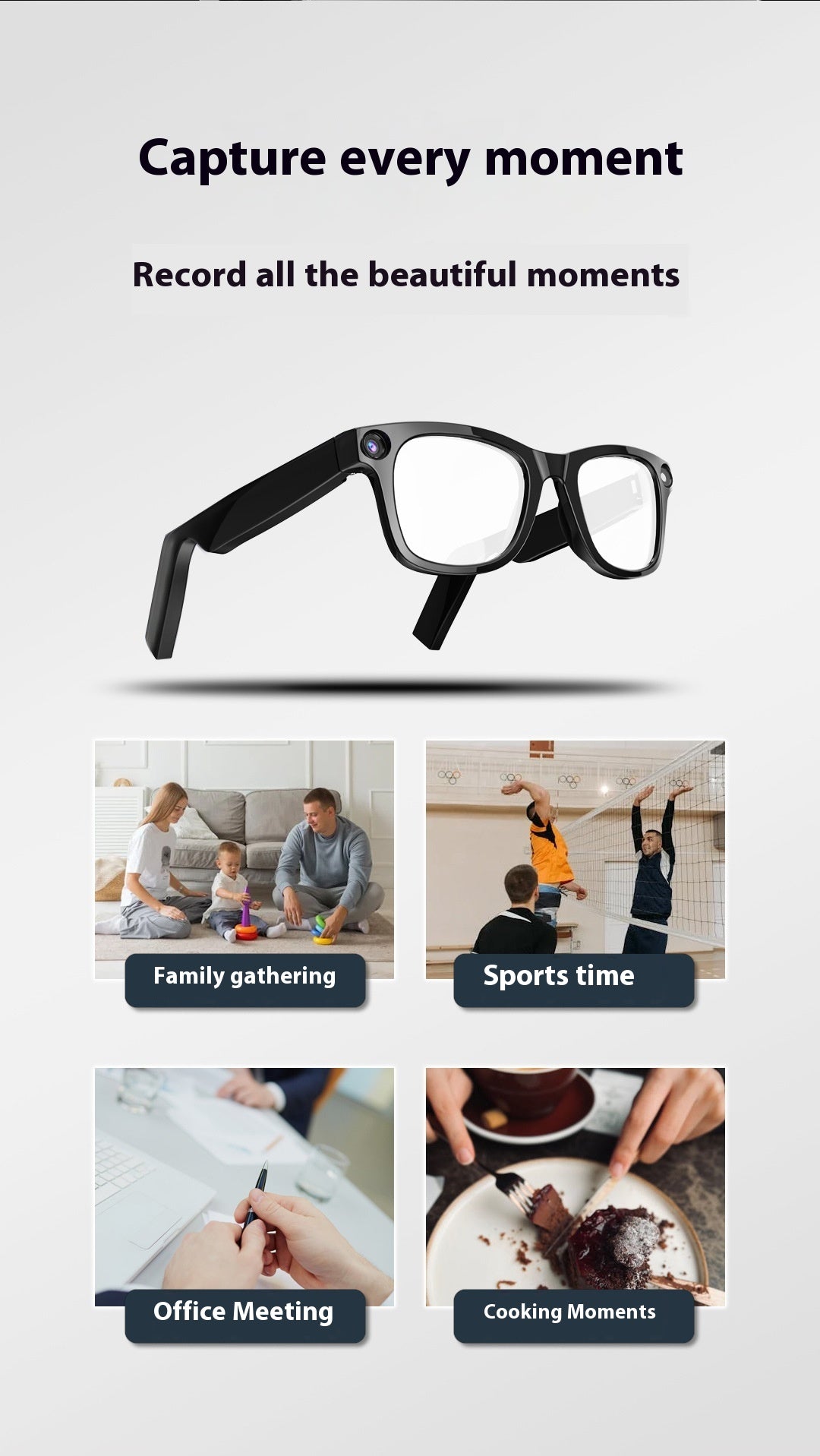 AI Camera Smart Glasses Hands Free Photo and Video Recording