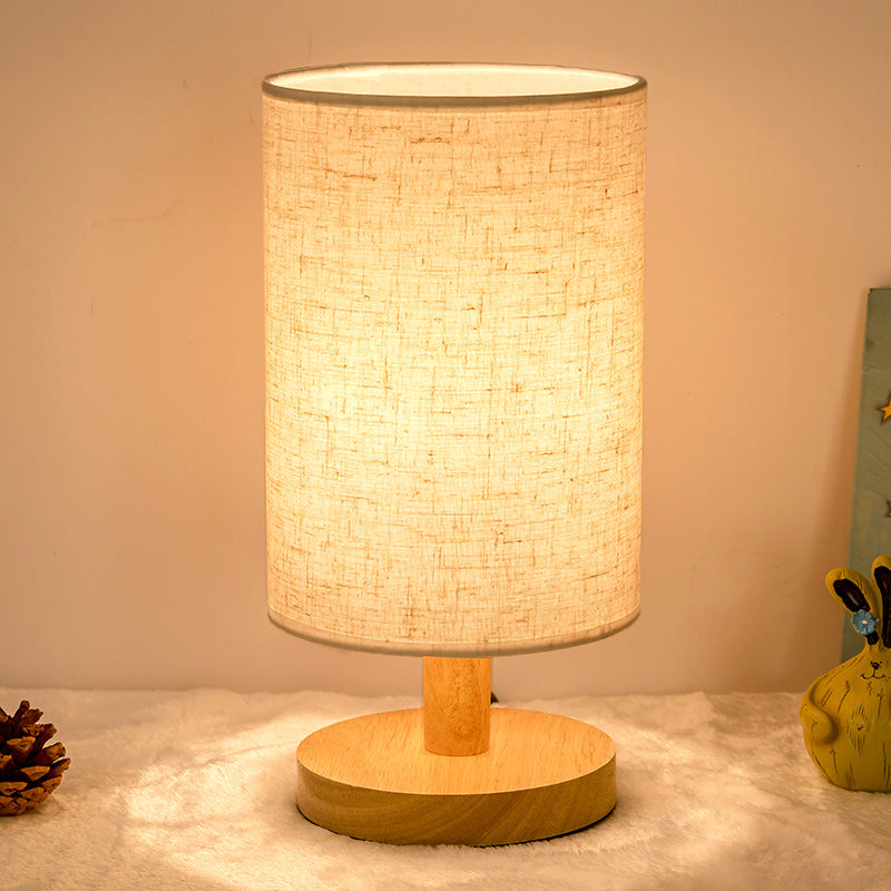 Nordic Wood Base Fabric Table Lamp USB LED Night Light
