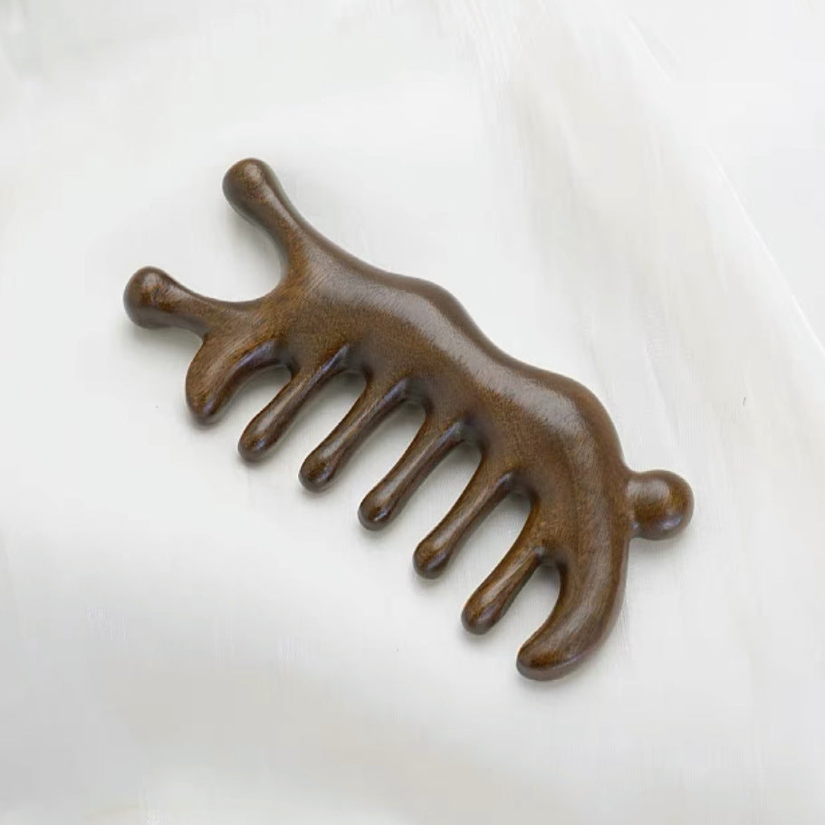 Sandalwood Scalp Massager Wooden Five Tooth Head Comb