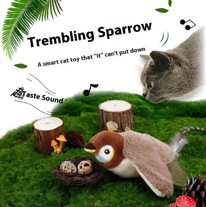 Flapping Bird Cat Toy Interactive Feather Teaser for Indoor Cats