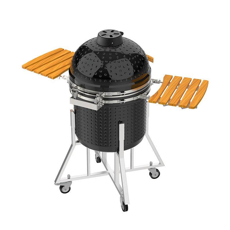 Ceramic Kamado Grill Stainless Steel Charcoal Barbecue Smoker for Garden