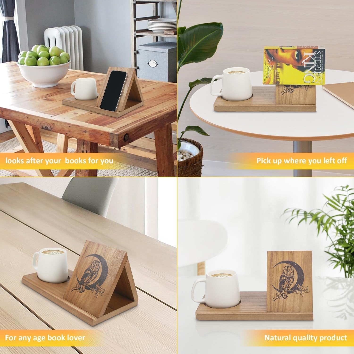 Wooden Triangular Desktop Organizer Book Stand and Cup Holder for Desks