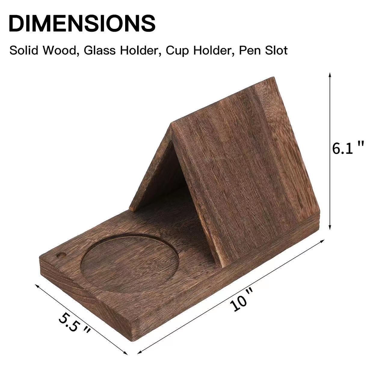 Wooden Triangular Desktop Organizer Book Stand and Cup Holder for Desks
