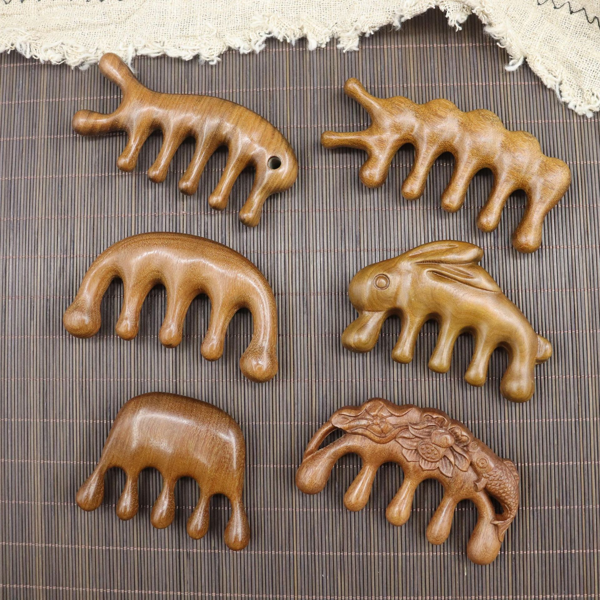 Sandalwood Scalp Massager Wooden Five Tooth Head Comb