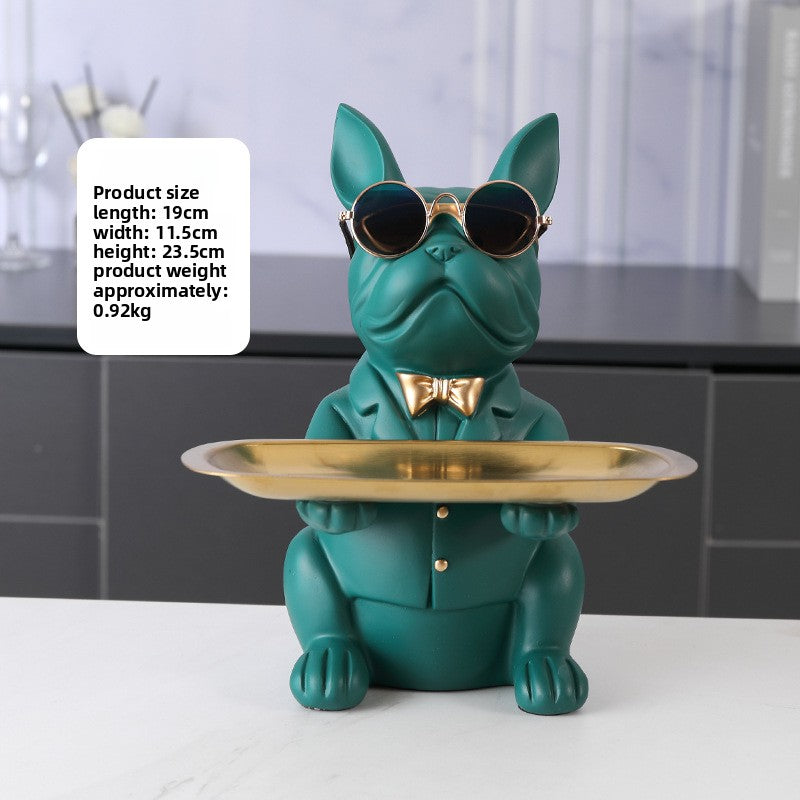 French Bulldog Statue with Tray Resin Dog Figurine Key Bowl for Entryway and Desk