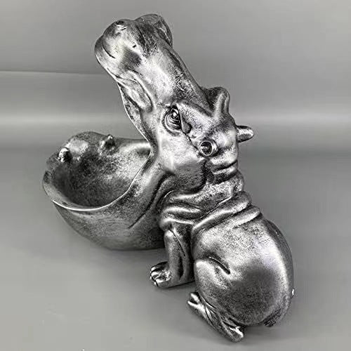 Hippo Statue Candy and Key Bowl Resin Entryway Home Decoration
