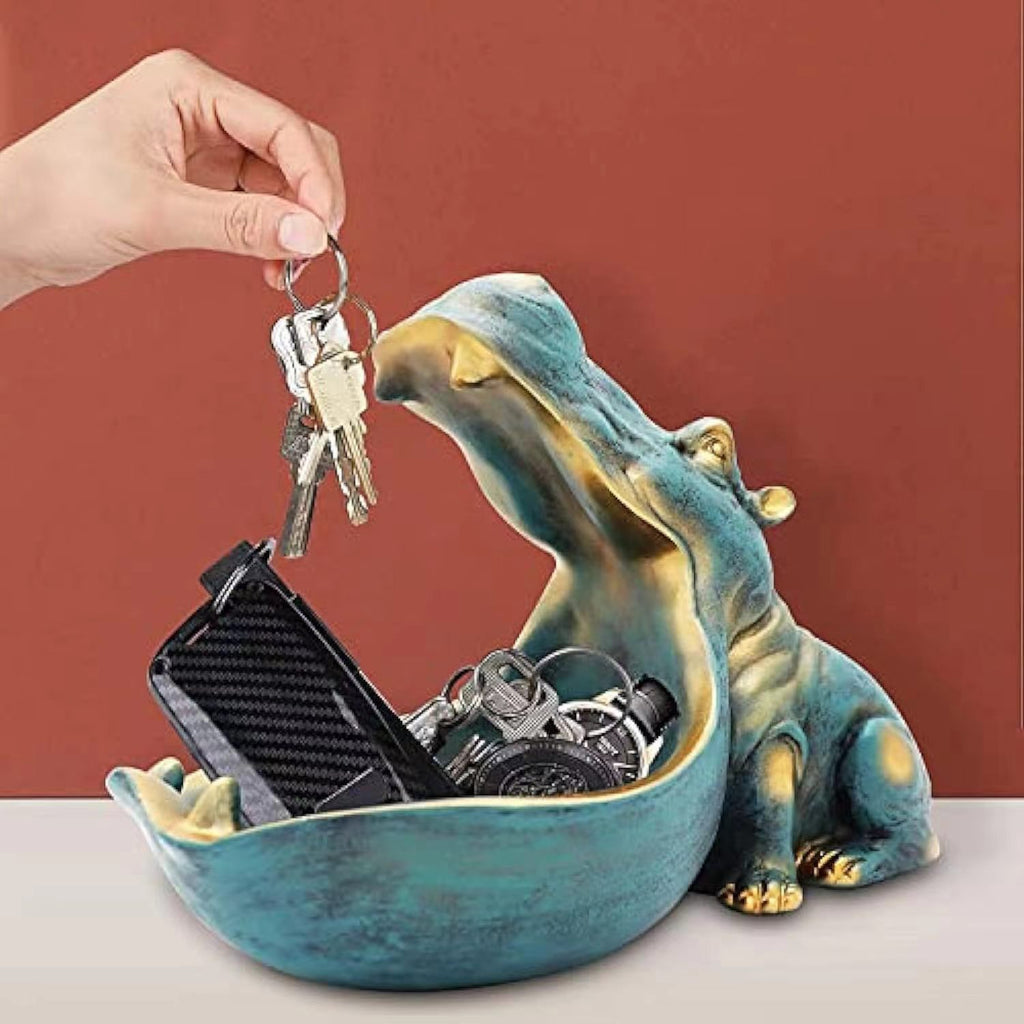 Hippo Statue Candy and Key Bowl Resin Entryway Home Decoration