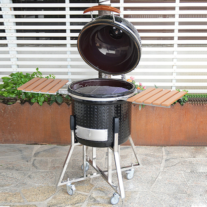 Ceramic Kamado Grill Stainless Steel Charcoal Barbecue Smoker for Garden
