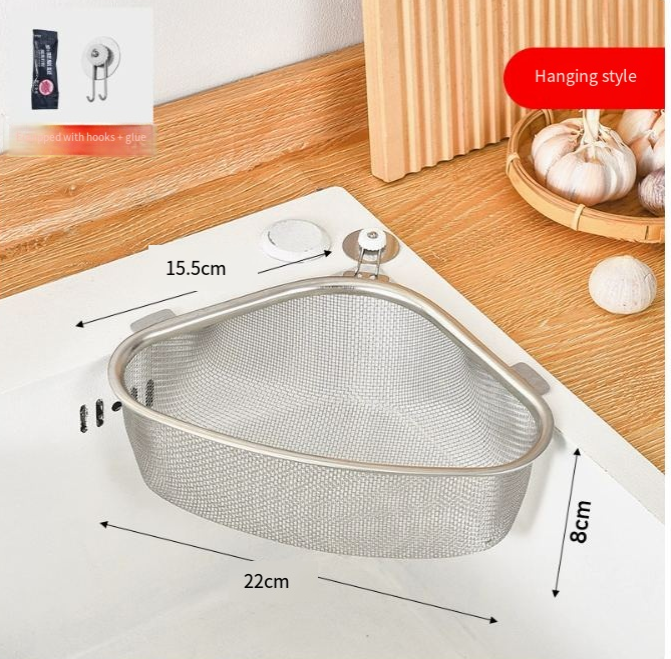 Triangular Stainless Steel Sink Drainer Basket Corner Strainer for Kitchen