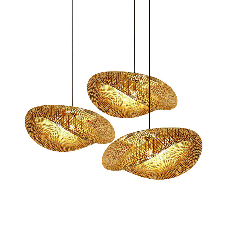 Bamboo Chandelier Japanese Straw Hat Shaped Hanging Lamp