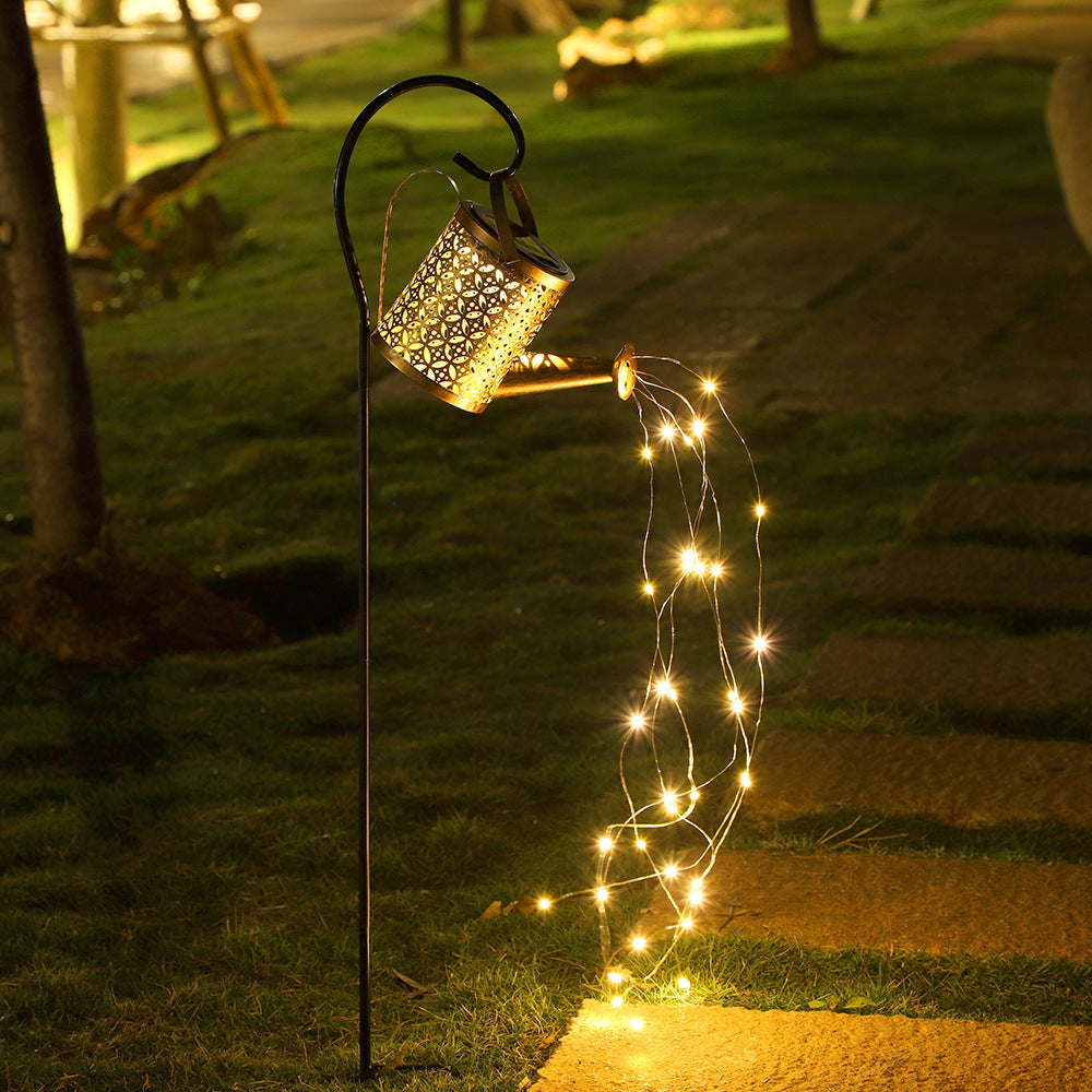 Solar Iron Teapot Outdoor Garden Decorative Light Metal