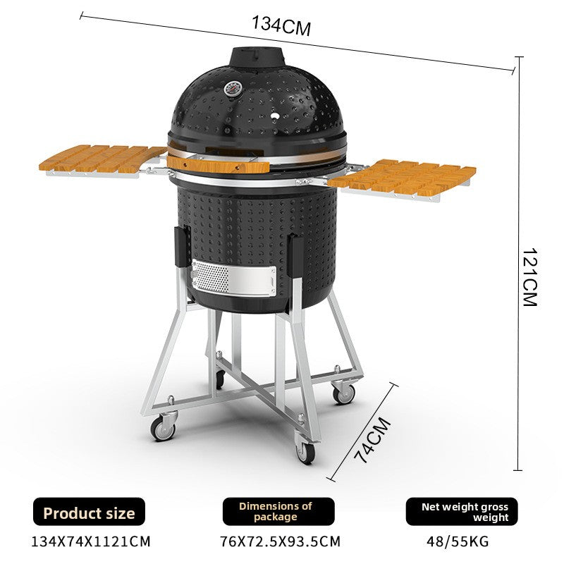 Ceramic Kamado Grill Stainless Steel Charcoal Barbecue Smoker for Garden