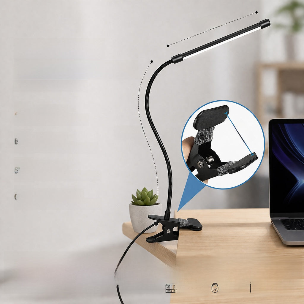 Clip On Reading Lamp LED Book Light Adjustable Eye Caring for Bed Headboard and Desk