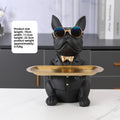 French Bulldog Statue with Tray Resin Dog Figurine Key Bowl for Entryway and Desk