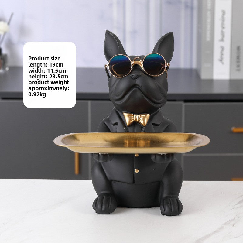 French Bulldog Statue with Tray Resin Dog Figurine Key Bowl for Entryway and Desk