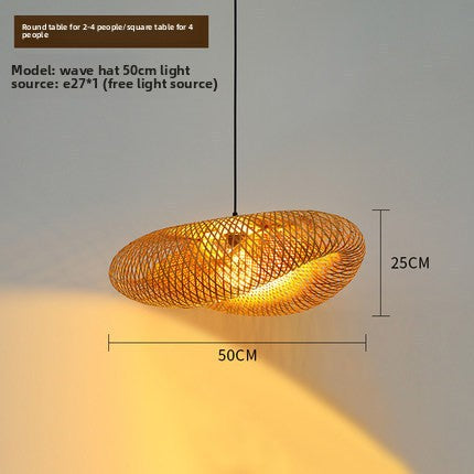 Bamboo Chandelier Japanese Straw Hat Shaped Hanging Lamp