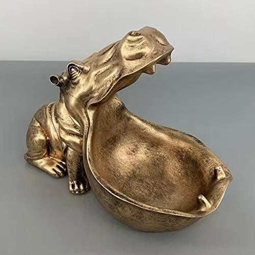 Hippo Statue Candy and Key Bowl Resin Entryway Home Decoration