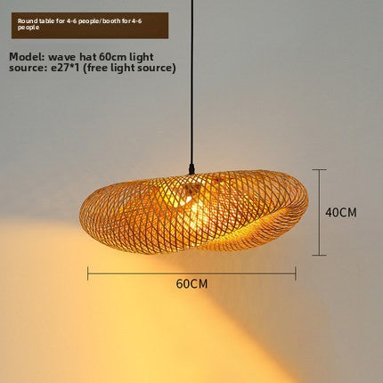 Bamboo Chandelier Japanese Straw Hat Shaped Hanging Lamp