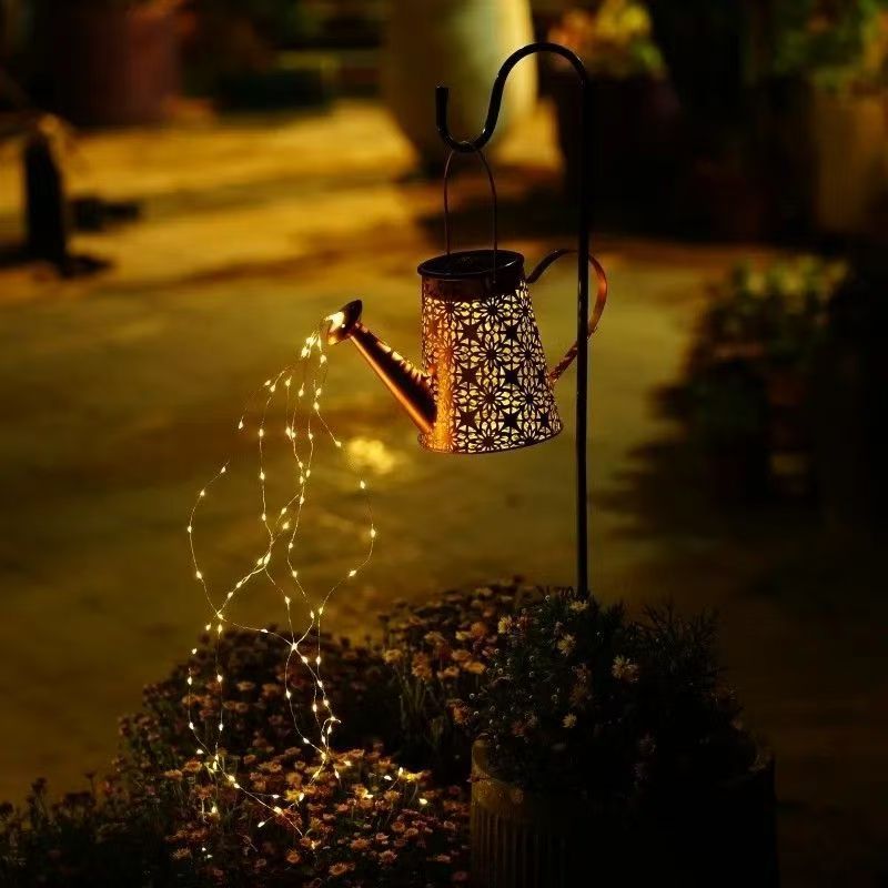 Solar Iron Teapot Outdoor Garden Decorative Light Metal