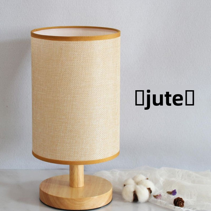 Nordic Wood Base Fabric Table Lamp USB LED Night Light