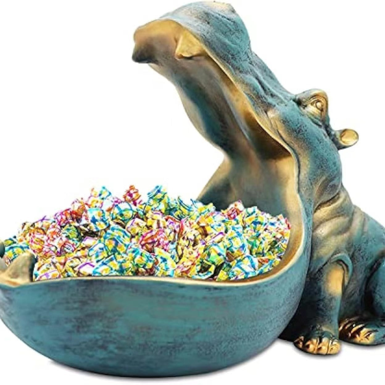 Hippo Statue Candy and Key Bowl Resin Entryway Home Decoration