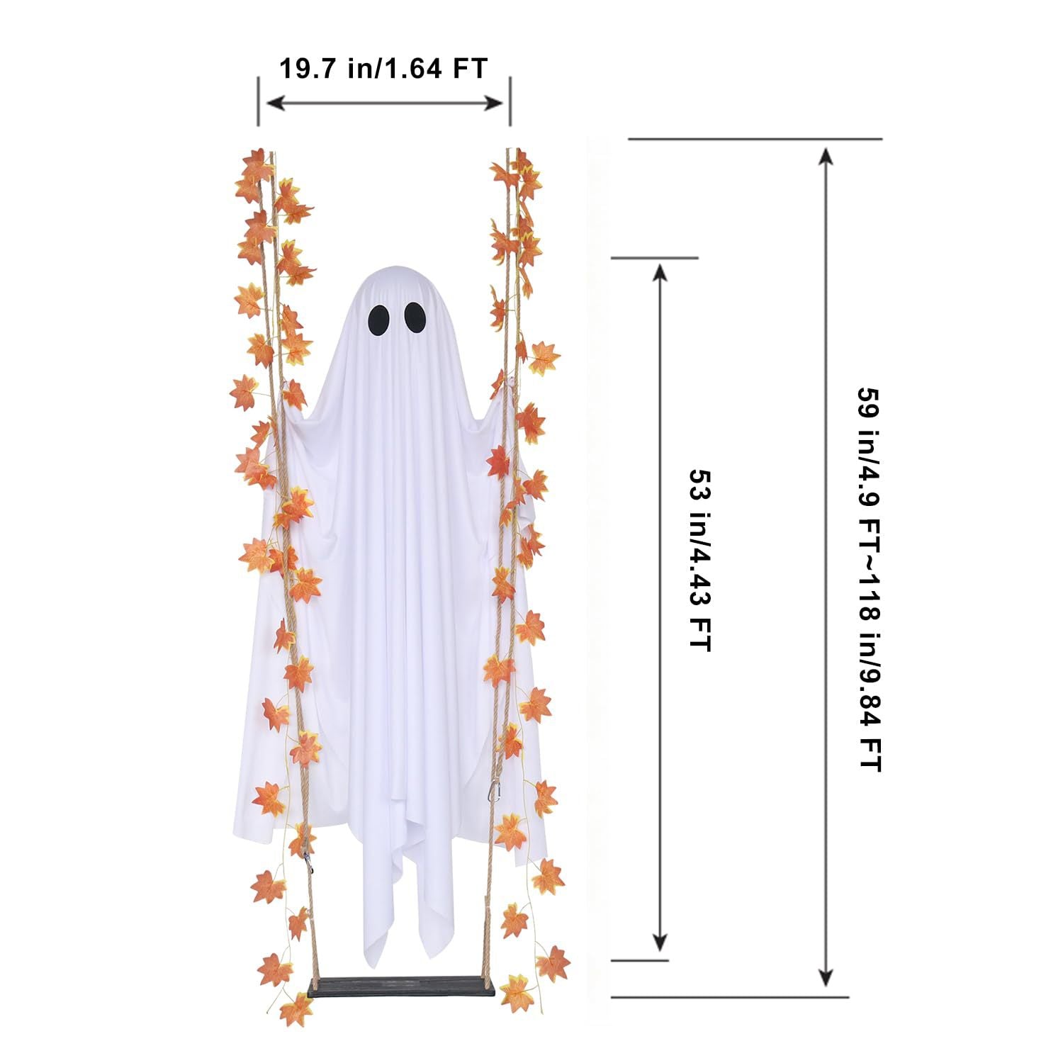 Lighted Ghost Hanging Halloween Decoration Outdoor Garden Tree and Yard Decor with Maple Leaves