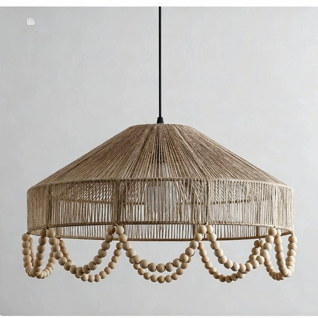 Rustic Pendant Light Jute Rope and Wood Dining Room Hanging Lamp Handwoven Farmhouse Ceiling Light