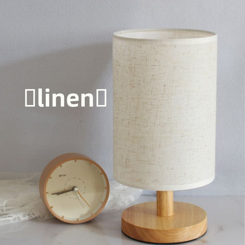 Nordic Wood Base Fabric Table Lamp USB LED Night Light