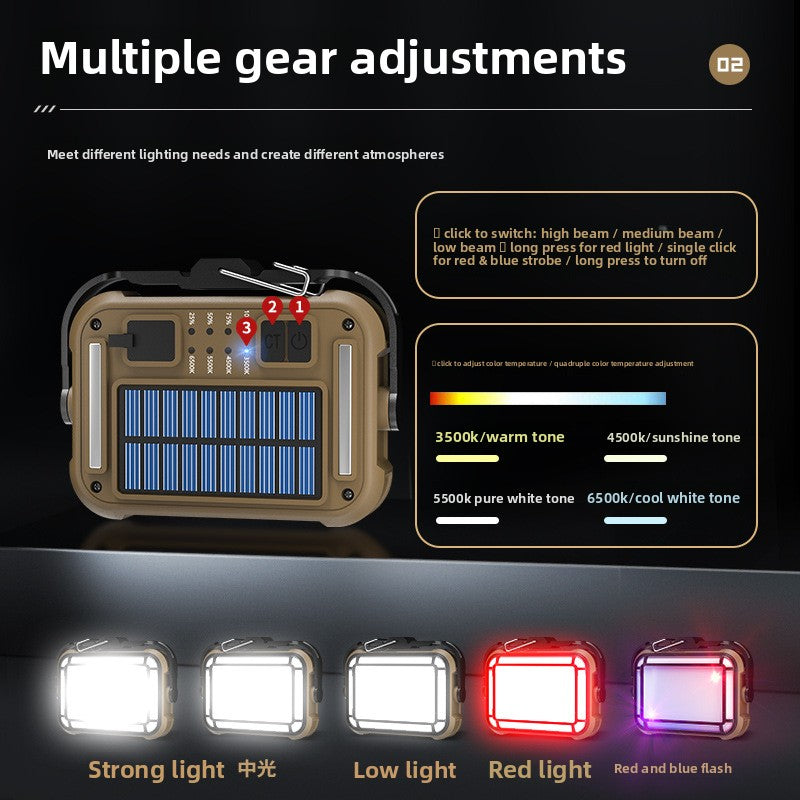 Solar Work Light LED Rechargeable Camping Lamp with Magnetic Hook for Garage Tent and Power Cuts