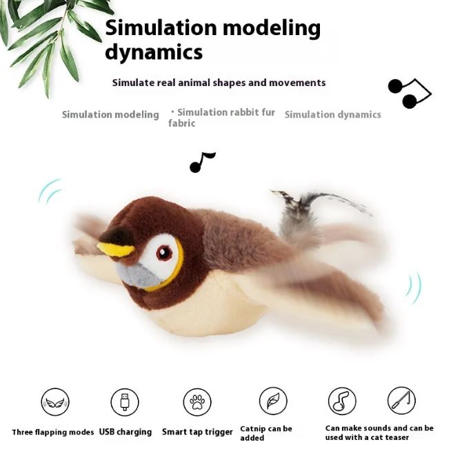 Flapping Bird Cat Toy Interactive Feather Teaser for Indoor Cats