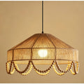 Rustic Pendant Light Jute Rope and Wood Dining Room Hanging Lamp Handwoven Farmhouse Ceiling Light