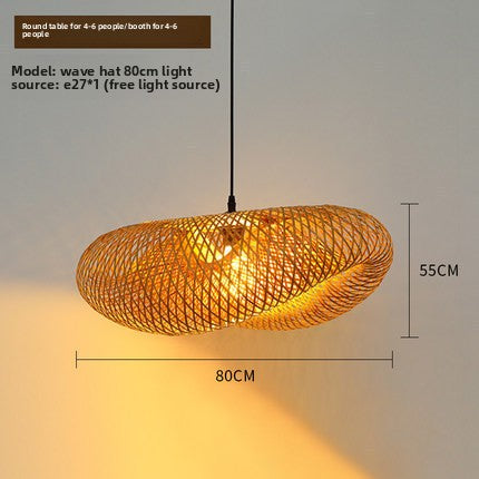Bamboo Chandelier Japanese Straw Hat Shaped Hanging Lamp