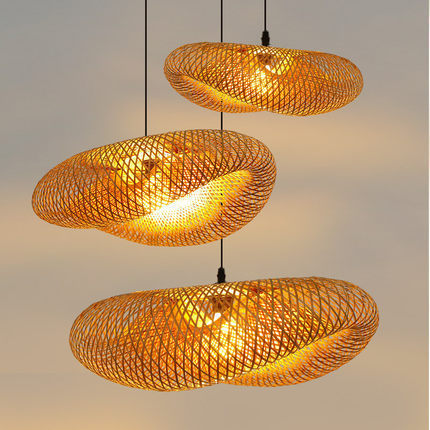 Bamboo Chandelier Japanese Straw Hat Shaped Hanging Lamp