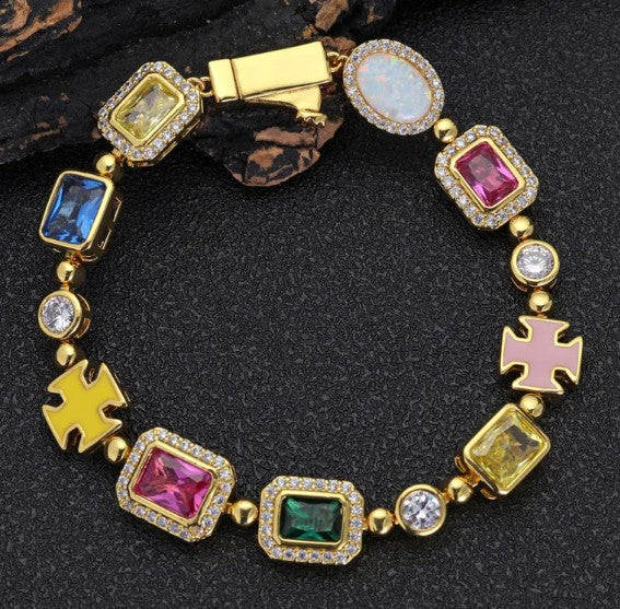 Gold Plated Gemstone Pendant Necklace Hip Hop Chain Jewellery