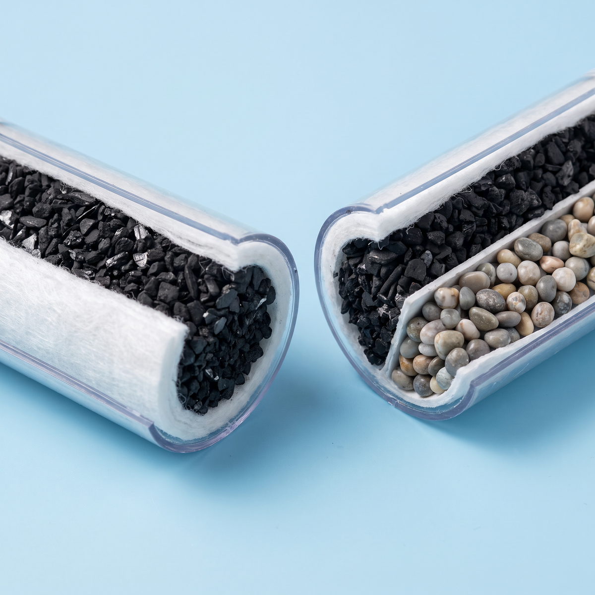 Three layer filter: PP cotton, activated carbon, mineral stone
