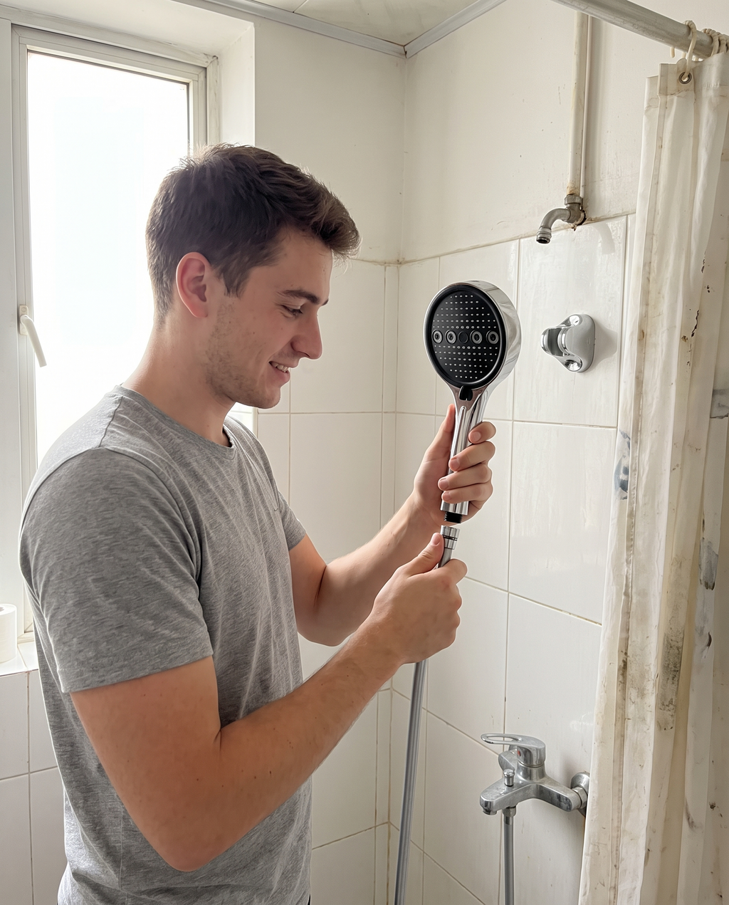 Installing the shower head by hand