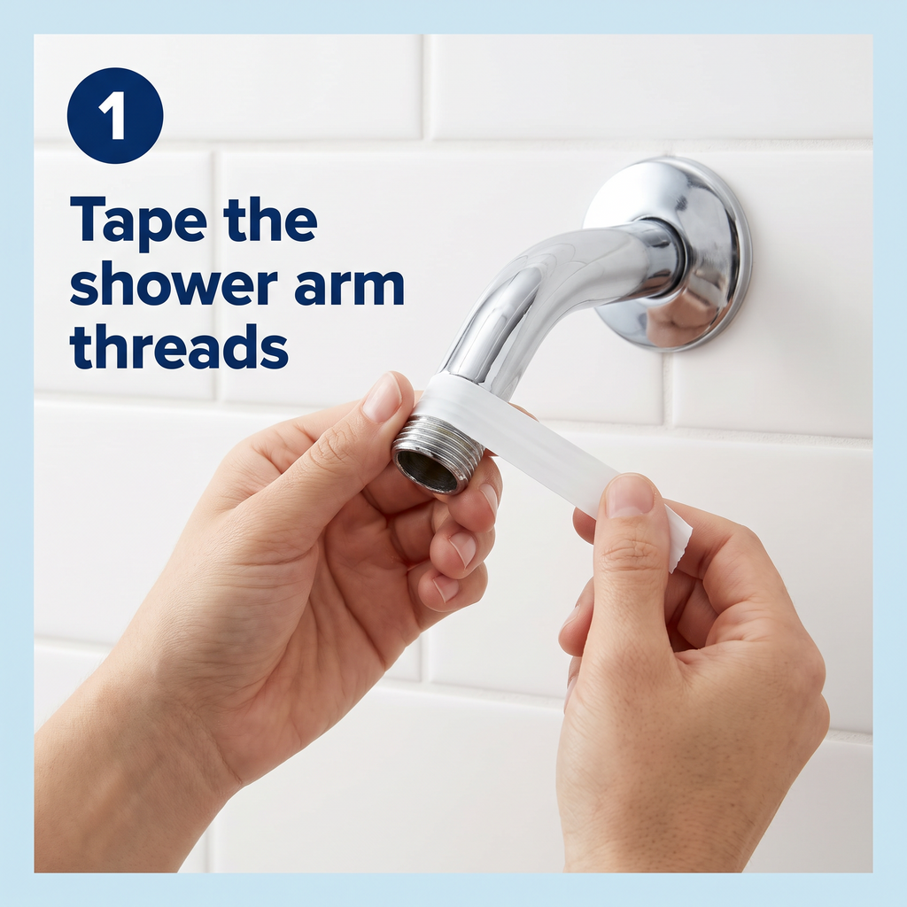 Step 1: tape the shower arm threads