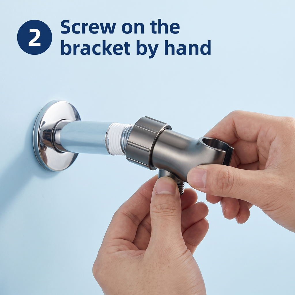 Step 2: screw on the bracket by hand