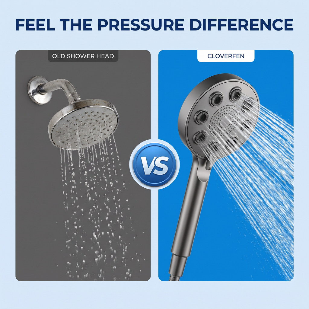 Old shower head vs Cloverfen pressure