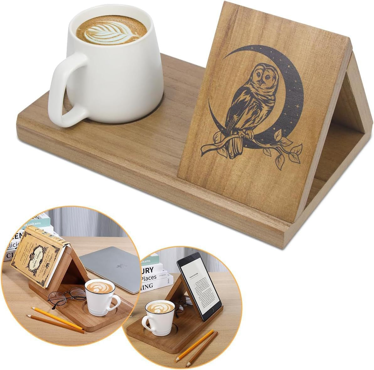 Wooden Triangular Desktop Organizer Book Stand and Cup Holder for Desks