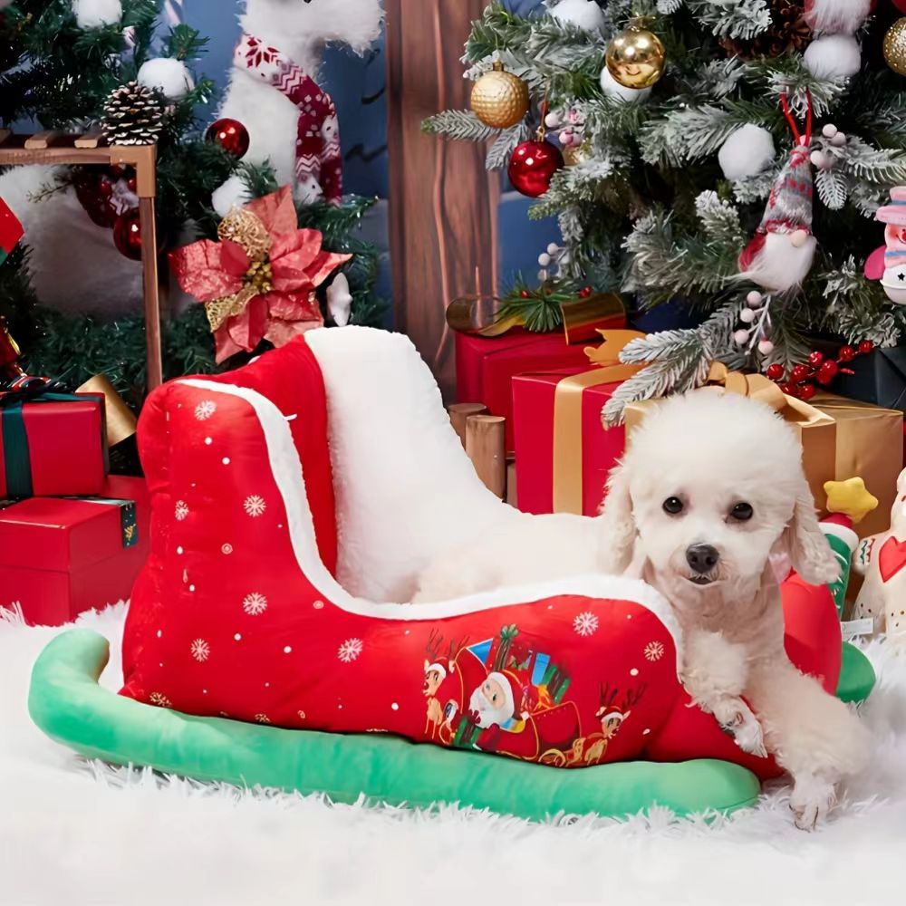 Christmas Pet Bed Soft Warm Cat and Dog Nest Holiday Pet House for Winter
