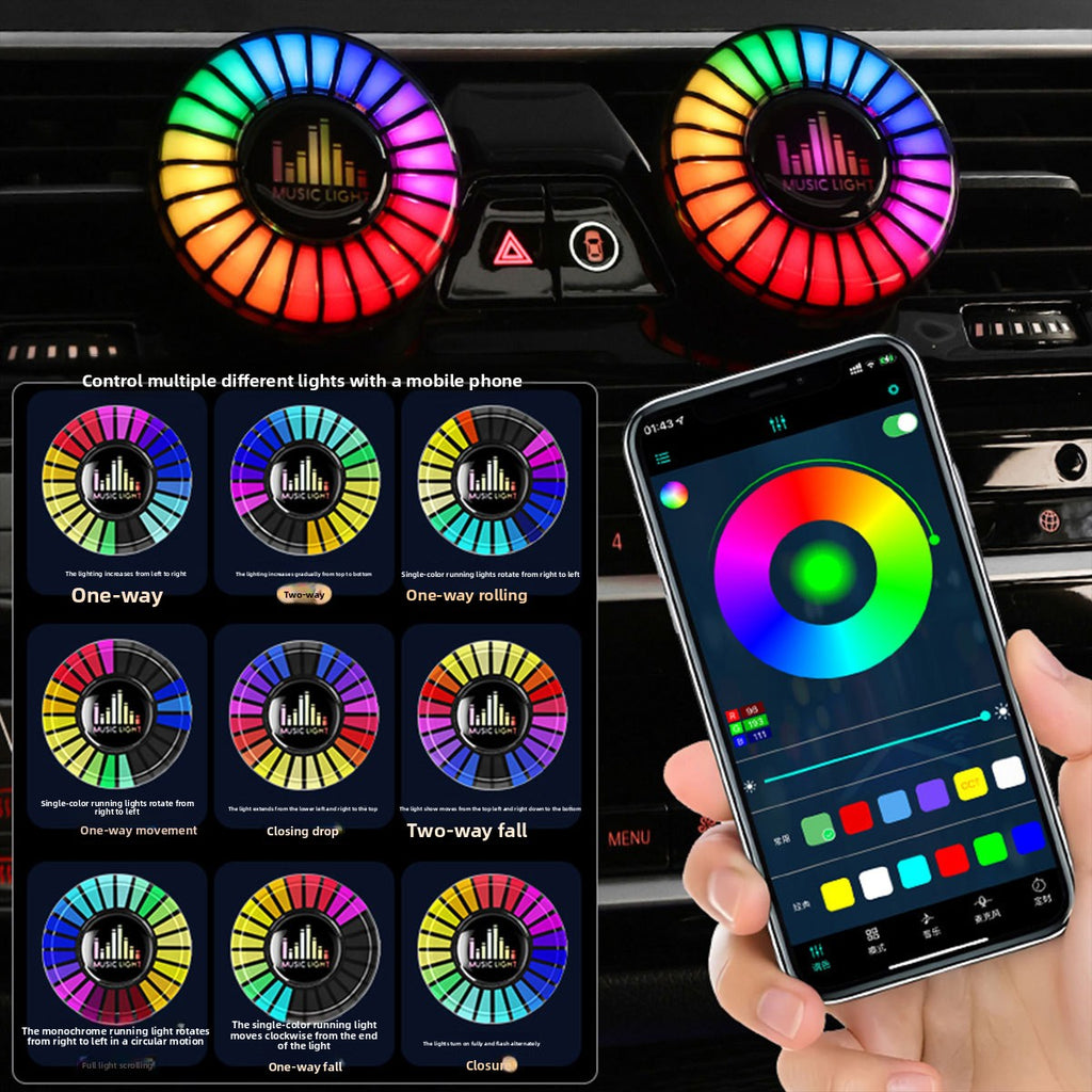 USB Car Air Vent RGB Music Rhythm Light Rechargeable Lamp