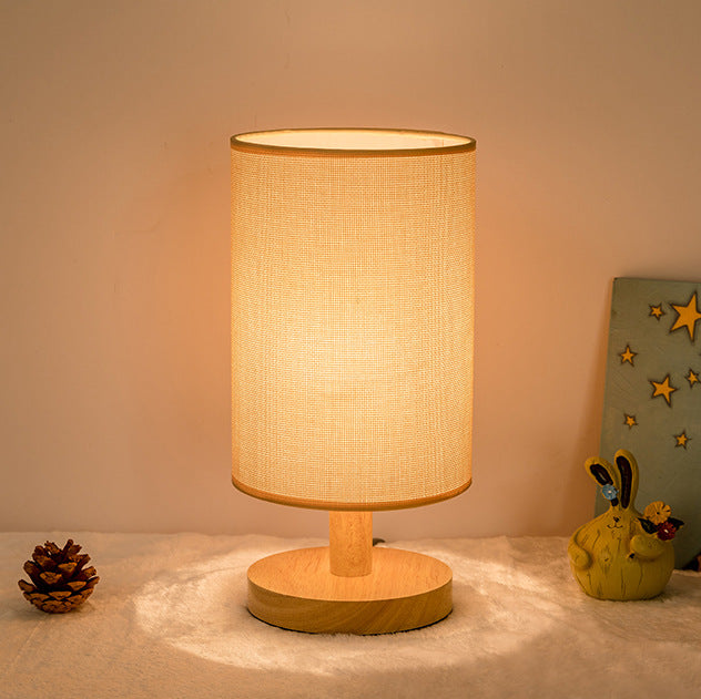 Nordic Wood Base Fabric Table Lamp USB LED Night Light
